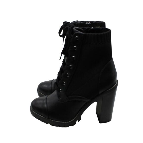 BCBGENERATION Womens Black Stretch Cushioned Lug Sole Lace Pilas Cap Booties - Picture 8 of 9